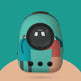 Pet carrier with cartoon design on a teal background