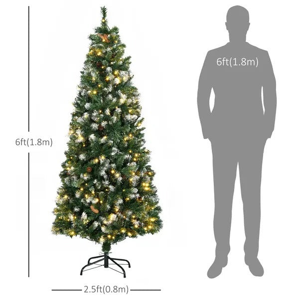 6' Decorated Christmas Trees, Skinny Prelit Artificial Christmas Tree With Snow-dipped Branches, Auto Open, Pinecones EX-STOCK Canada 
