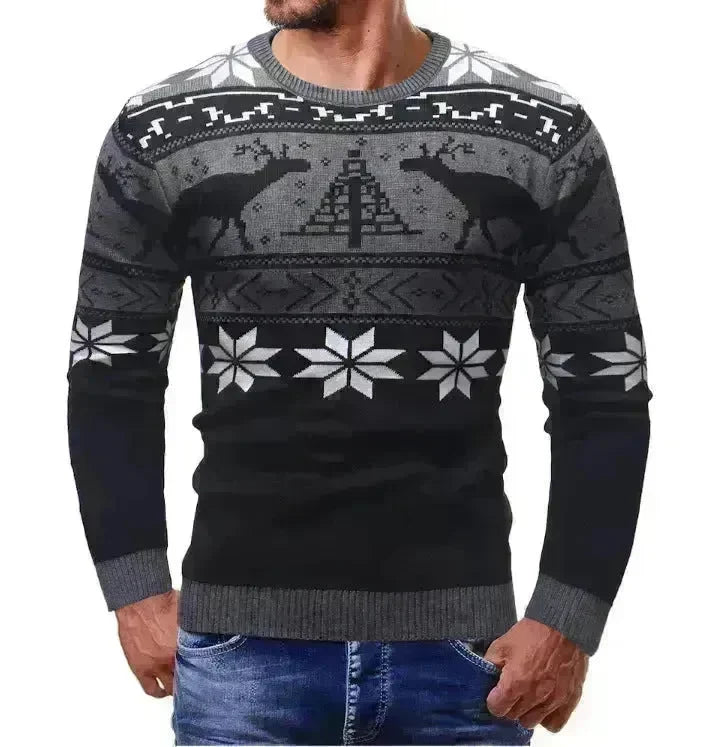 Christmas fawn deer Knit Cashmere sweater for men - EX-STOCK CANADA