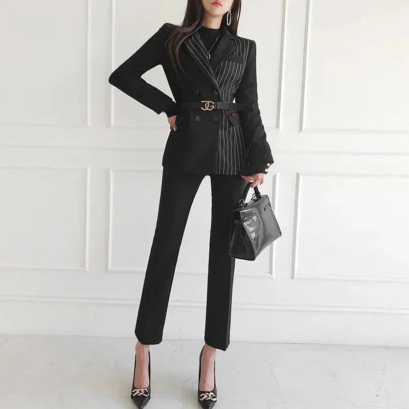 Formal Business Women Set New Striped Blazer Slim Pant suit 2pcs - EX-STOCK CANADA