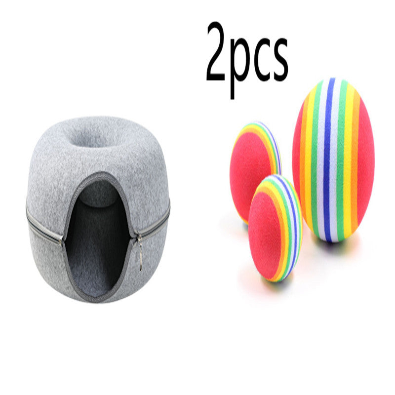 Four Seasons Available Cat Nest Round Woolen Felt Pet Dual-use Cat Nest Tunnel Interactive Training Toy Grey Felt Cat Nest EX-STOCK Canada 