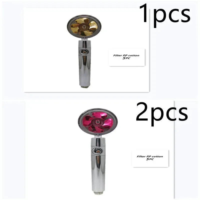 Propeller Driven Shower Head With Stop Button And Cotton Filter Turbocharged High Pressure Handheld Shower Nozzle - EX-STOCK CANADA