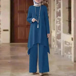 Two piece Arabset Middle East Solid Color Round Neck Pullover Midi Skirt and Pant Outdoor event ArabCo ord for Women  ArabWork outfit
