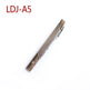 A metallic tie clip with a brushed silver finish and diagonal grooved details, shown on a plain white background with the text 'LDJ-A5' in red in the top-left corner.
