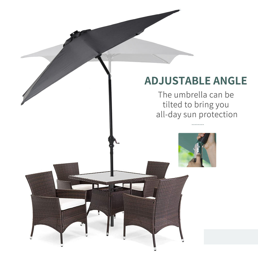 9 X 7 Ft Patio Umbrella Outdoor Table Market With Crank Solar LED Lights Tilt Button For Deck Dark Gray EX-STOCK