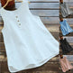 Solid Color Round Neck Loose Casual Vest Cotton Linen summer blouse top for Women - EX-STOCK CANADA