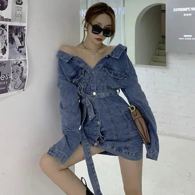 Street Fashion Long sleeve denim Mini Jeans dress