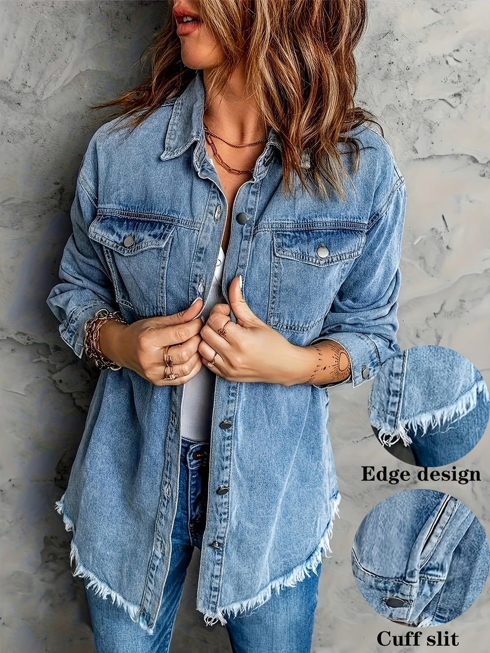 European And American Style Women Retro Washed Denim Jacket Casual With Hem EX-STOCK Canada 