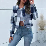 Fashion Oversized Plaid Lapel Cropped Jacket  outwear top for women - EX-STOCK CANADA