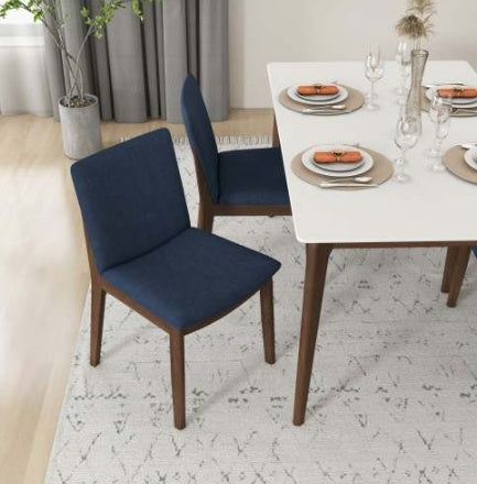 Laura Blue Linen Solid Wood Dining Chair  Set Of 2 Mid-Century Modern Style EX-STOCK