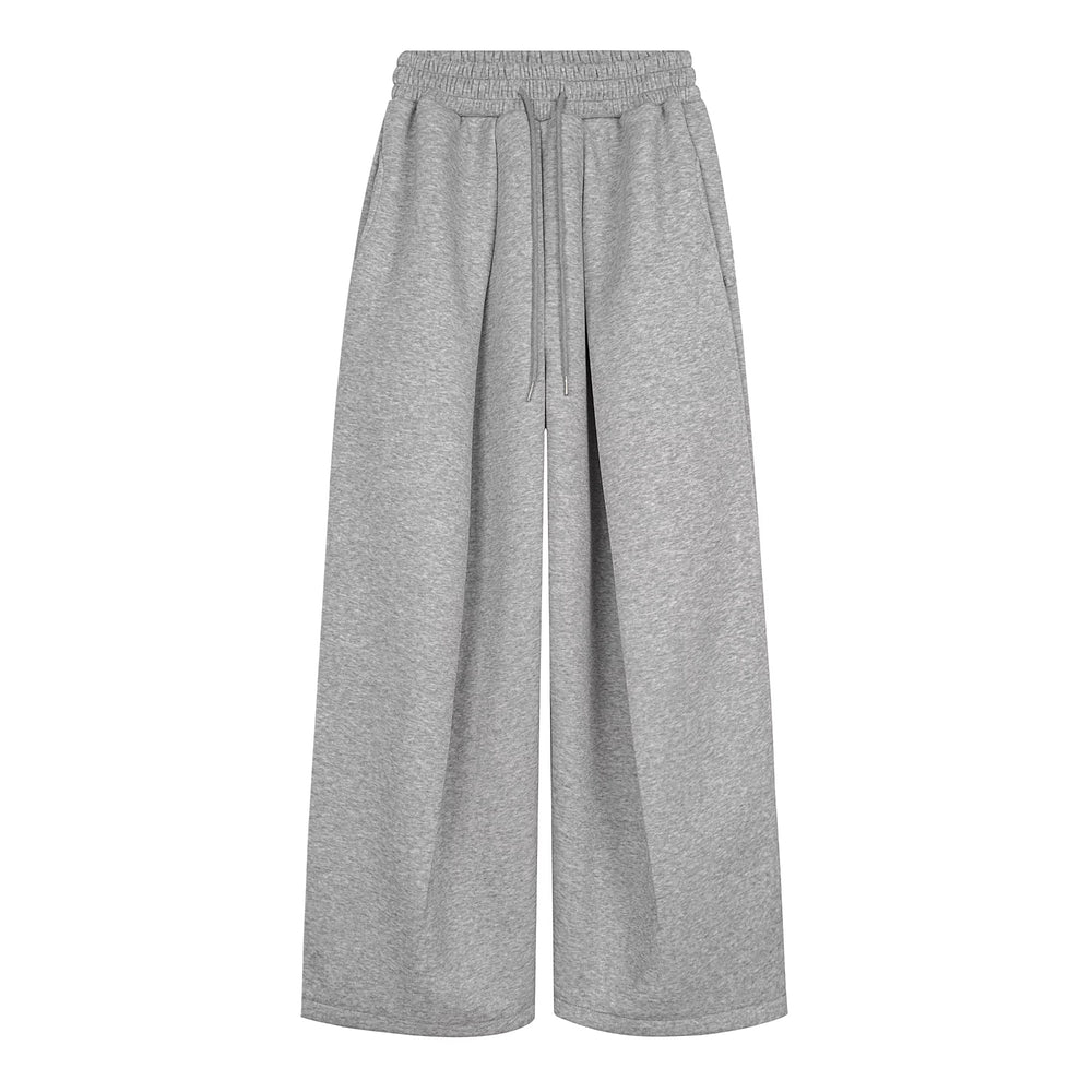 Grey Women's Embroidered Balloon-Leg Sweatpants – Pleated Ultra-Wide Drawstring Pants | Gray, Pink & Gray Green