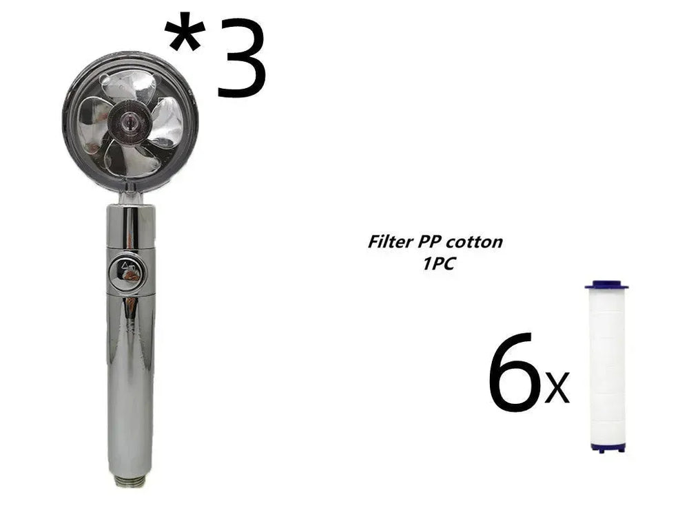 Propeller Driven Shower Head With Stop Button And Cotton Filter Turbocharged High Pressure Handheld Shower Nozzle - EX-STOCK CANADA