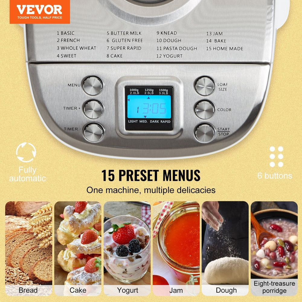 Bread Maker, 15-in-1 3LB Dough Machine, Nonstick Ceramic Pan Automatic Breadmaker With Gluten Free Setting, Whole Wheat Bread Making, Digital, Programmable, 3 Loaf Sizes, 3 Crust Colors, White EX-STOCK