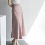 Women's formal Work Satin Skirt Summer High Waist Midi Sheath Skirt - EX-STOCK CANADA
