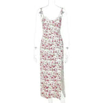Women's Floral Spaghetti Strap Cami Dress Lace Trim Side Slit Bodycon Midi summer Dress - EX-STOCK CANADA