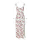 Women's Floral Spaghetti Strap Cami Dress Lace Trim Side Slit Bodycon Midi summer Dress - EX-STOCK CANADA