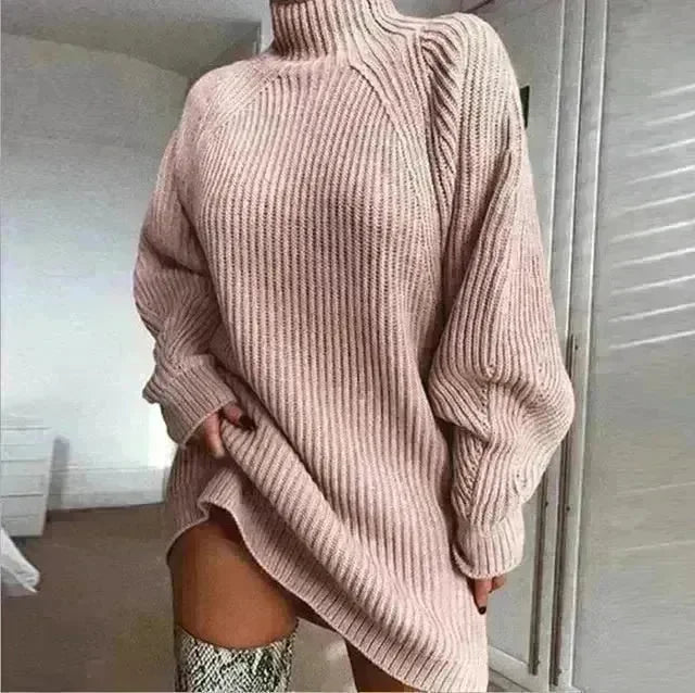 Winter Solid Knitted turtleneck sweater dress Mini - EX-STOCK CANADA