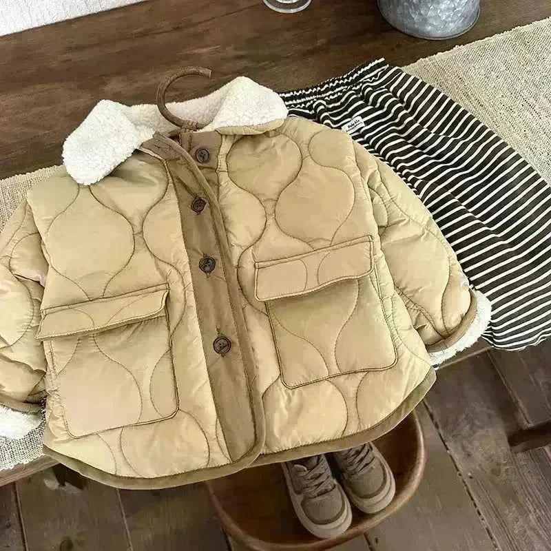 Korean Style Lamb Fur Collar Fleece-lined Thickened Cotton-padded Coat Fashion - EX-STOCK CANADA