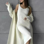 Mujeres 2 piezas Conjunto de invierno Conjunto de vestimenta de vestimenta larga Cardigan larga chaqueta