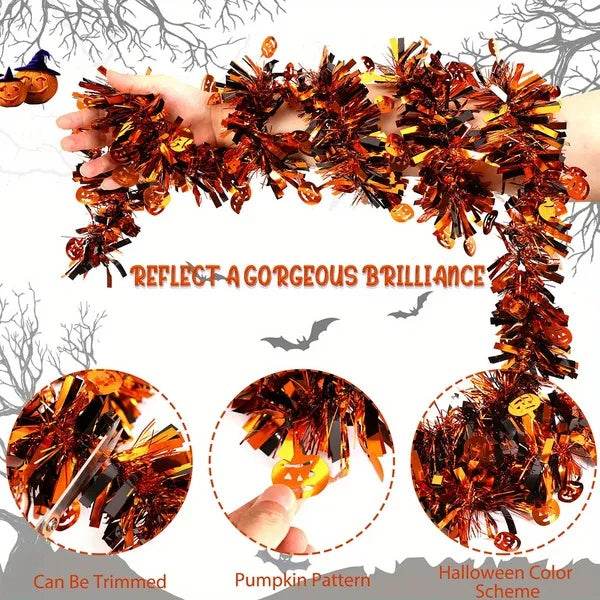 3Pack 6.56 Ft Halloween Tinsel Garland With Pumpkin Sequins Orange Black Mixed Colors Glitter Metallic Tinsel Decoration Twisted Garland For Halloween Thanksgiving Trick Or Treat Fall Party Supplies EX-STOCK