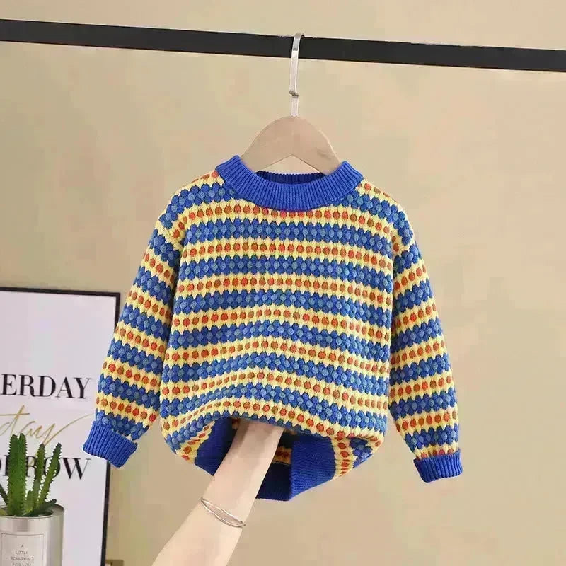 Children Rainbow Stripes Baby Round Neck Pullover Sweater Kids - EX-STOCK CANADA