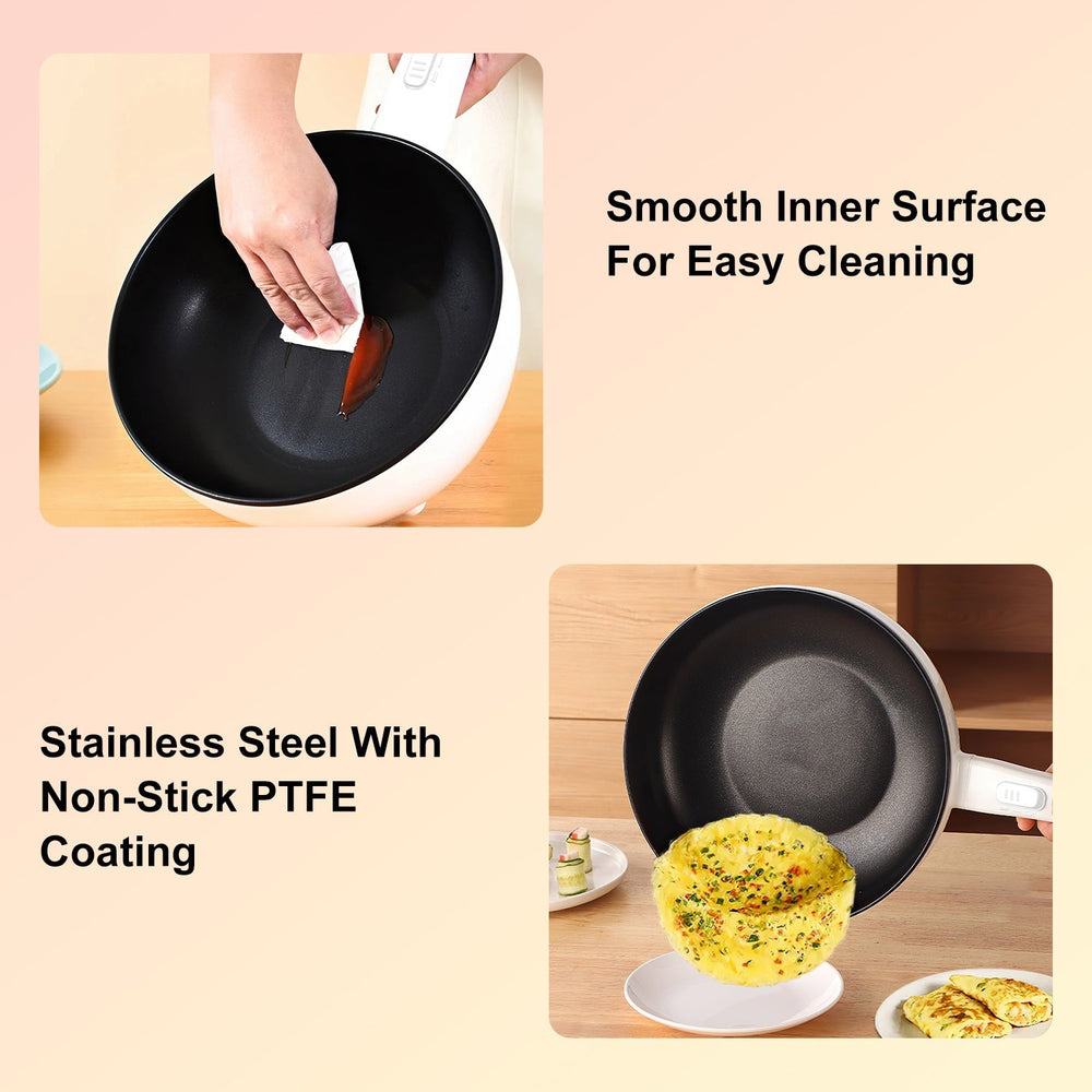 Electric Hot Pot Non-Stick Frying Pan Portable Rapid Noodles Cooker With Long Handle Steamer Spatula Dual Power Control Overheat Dry-Boil Protection For College Dorm Room Essential EX-STOCK