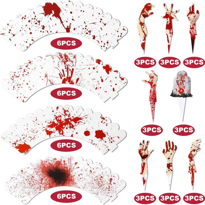 48Pcs Halloween Cupcake Toppers Wrappers Rip Kit Bloody Zombie Hand Cupcake Pick Decorations For Halloween Horror Movie Bloody Theme Birthday Party Cake Decorations Supplies - EX-STOCK Canada