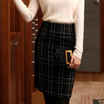 High Waist Black Plaid Sheath A- Line Slimming Woolen Mini Sheath Skirt - EX-STOCK CANADA