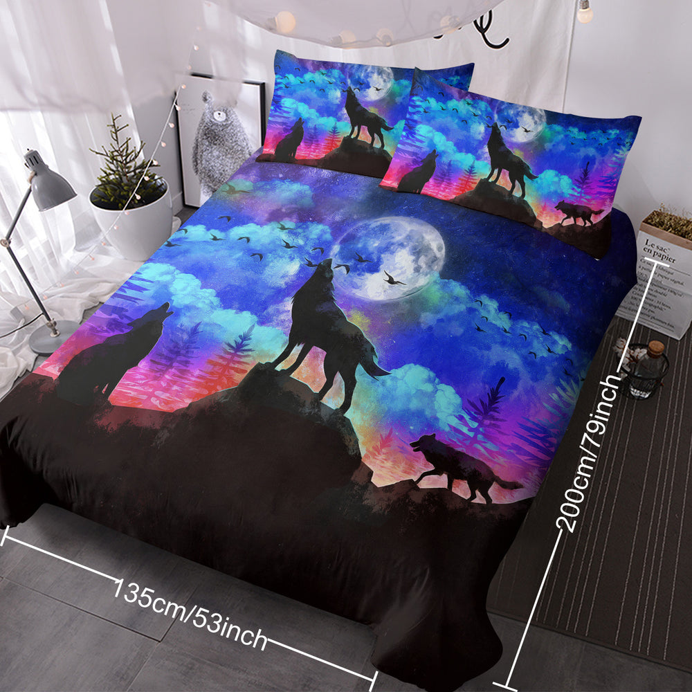 Moon Wolf Duvet Cover Set Single 3pcs Colorful Microfiber Kids Bedding Set EX-STOCK Canada 