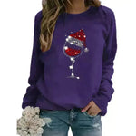 Clothing Christmas Women's Sweater Christmas Hat Red Wine Glass Graphic Print Crew Neck Long-sleeved Sweater
