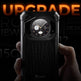 Phone case with clock design held by a hand against a dark background with 'UPGRADE' text.