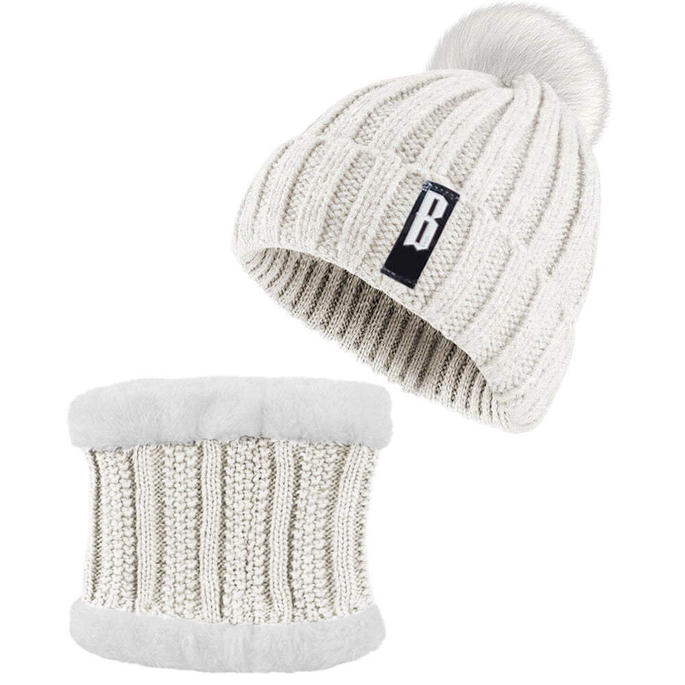 1Set Winter Beanie Hat Scarf Set Women Warm Knitting Skull Cap Neck Warmer For Walking Running Hiking Camping Outdoors Gift EX-STOCK