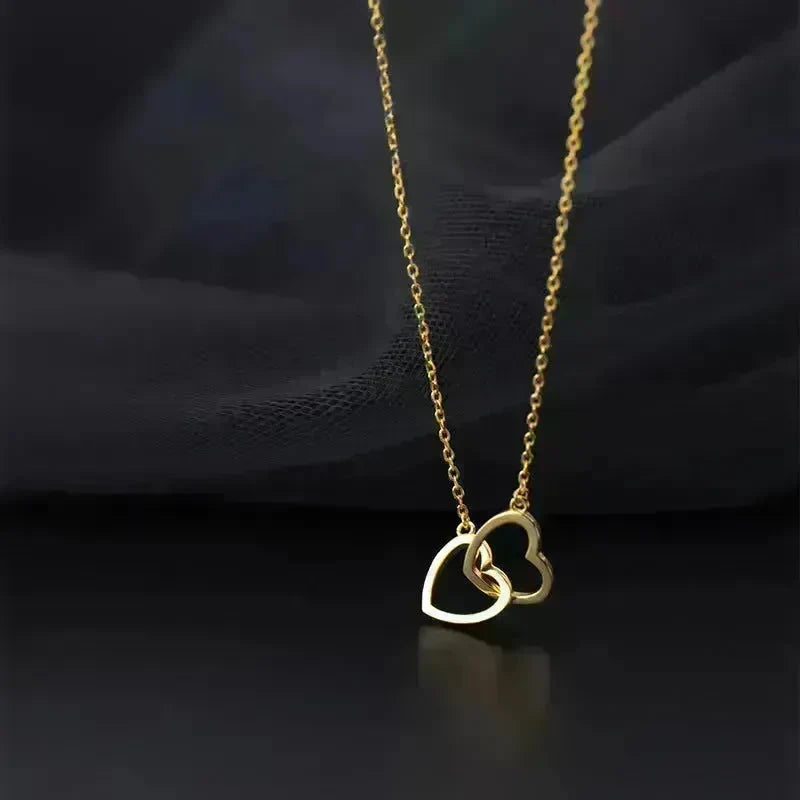 Double Heart Interlocking Titanium Steel Necklace Jewelry - EX-STOCK CANADA