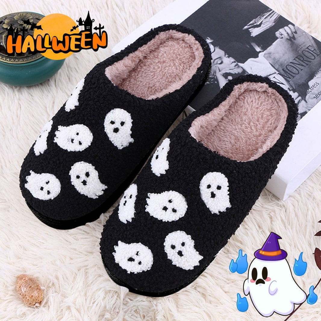 Halloween Funny Spider Ghost Scary Flat Indoor House Shoes For Women Men Soft Plush Cozy Horror Halloween Gifts EX-STOCK