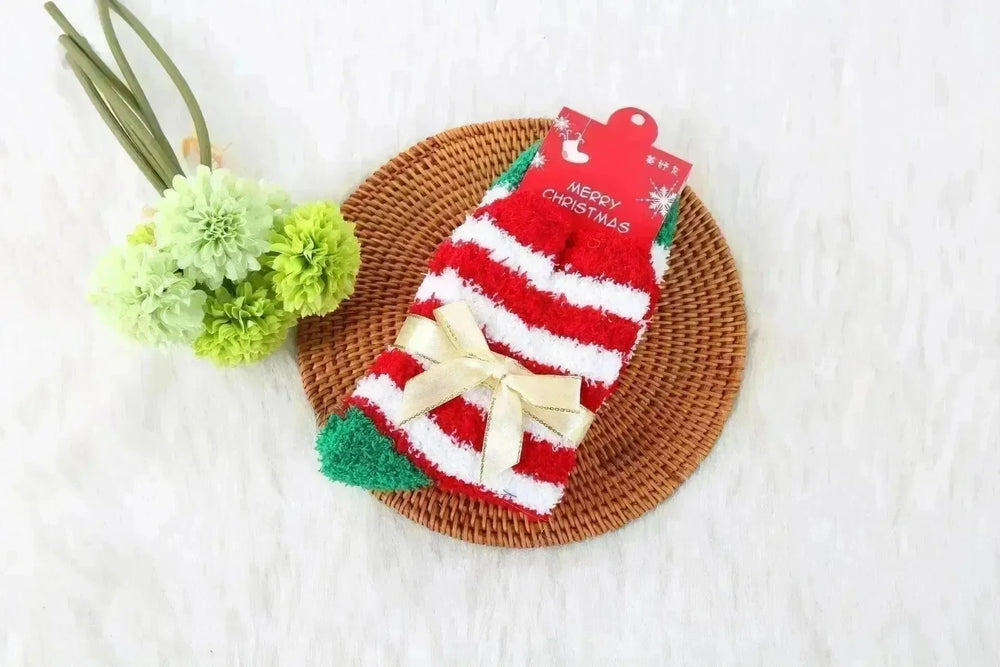 Winter Christmas Stockings Women's Thickened Bow Long Tube Fleece-lined - EX-STOCK CANADA