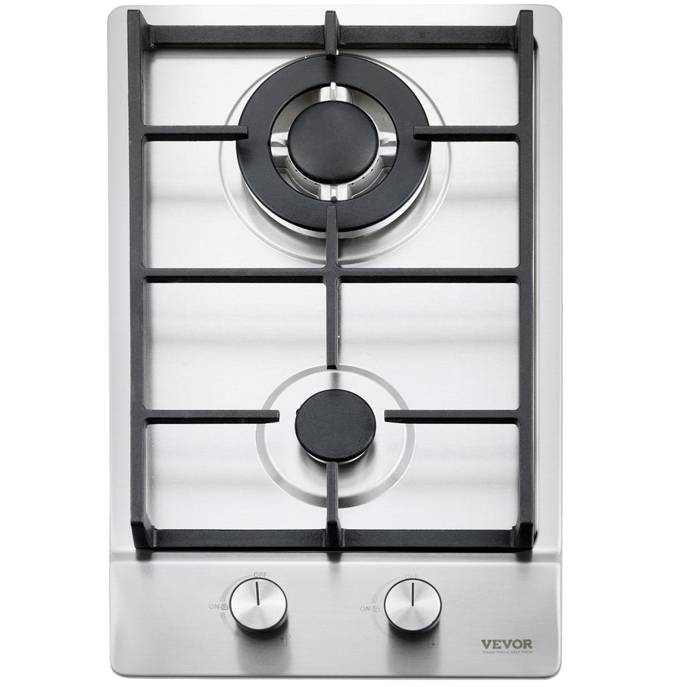 Gas Cooktop 12 Inch, Max 12250BTU 2 Burners Built-in Stainless Steel Gas Stove Top, LPG NG Convertible Dual Fuel Natural Gas Hob With Thermocouple Protection EX-STOCK