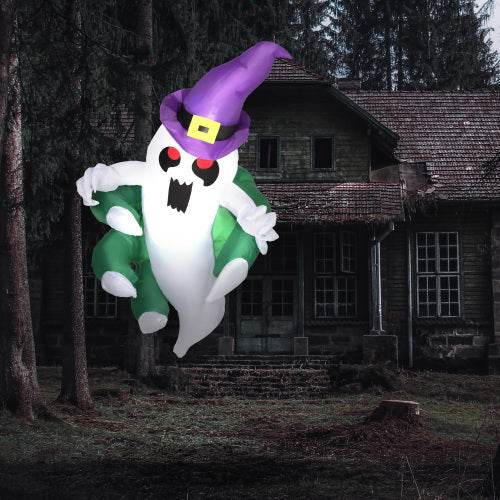 Outsunny 4ft Inflatable Halloween Decoration, Lighted Window Sticker Ghost In Hat, Blow Up Outdoor LED Yard Display, Waterproof EX-STOCK