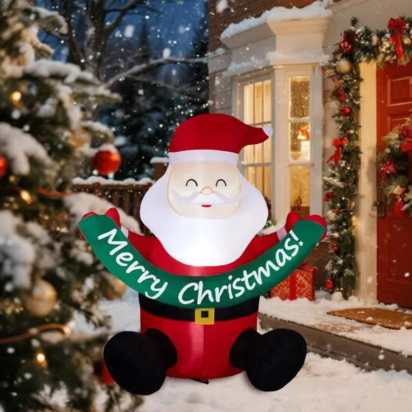 5.8FT Lighted Christmas Inflatable Decoration, Inflatable Santa Claus Holding Banner, Funny Blow Up Yard Decorations With Built-in LED Lights For Holiday Party Front Yard Lawn Garden Decor EX-STOCK Canada 