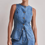 Denim Fashion Casual Sleeveless Women's Suit 