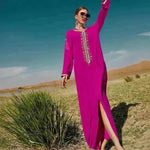 Women's Luxury Rose Red Hooded Middle East Moroccan Dubai Style Dress Fancy Embellish Summer Turkish dress