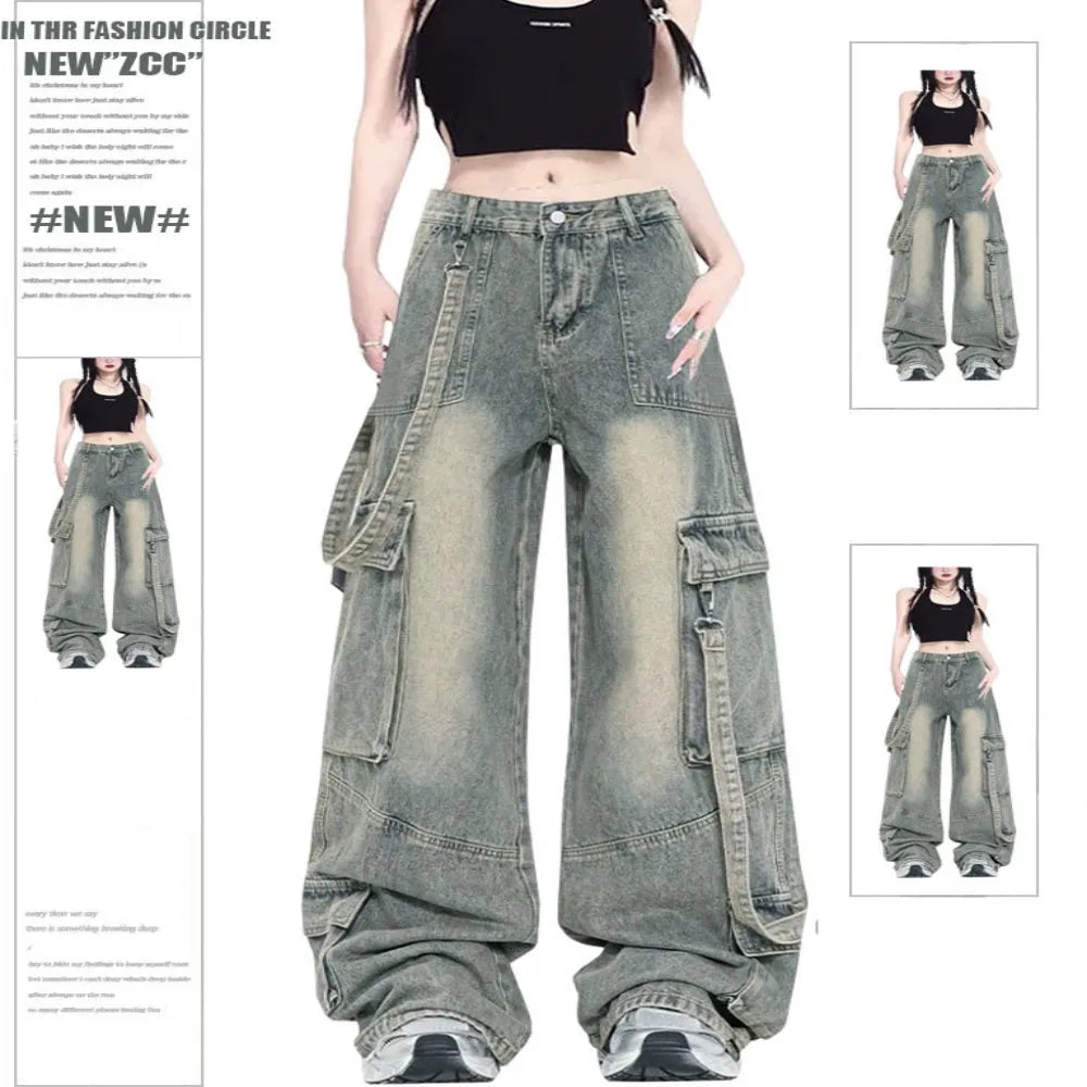 Retro Street style Oversized Baggy Cargo Jeans Pant Women