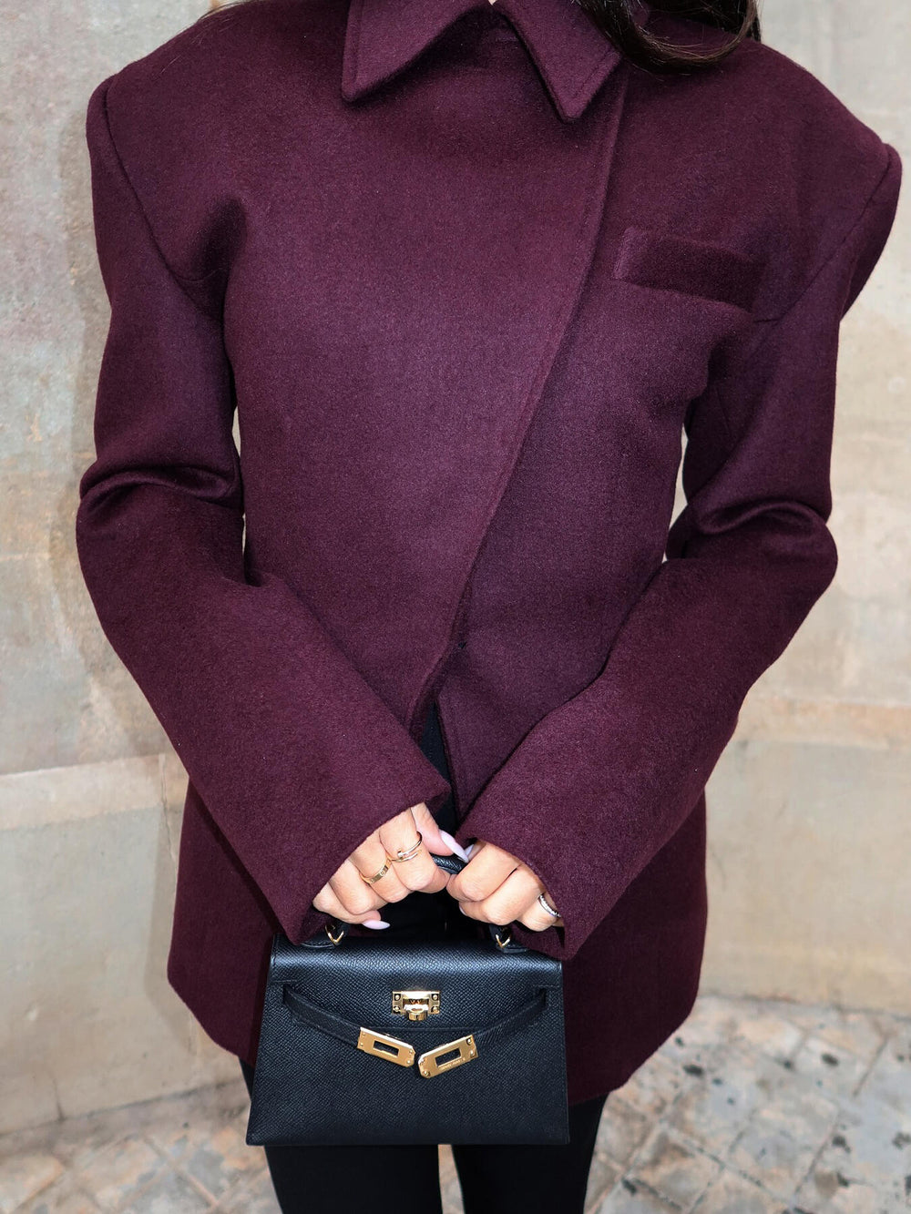 Women's Burgundy Cross Placket Blazer – Elegant Structured Jacket | Regular Fit | Sizes XS–XL