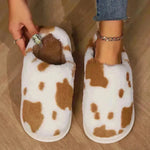 Lindas zapatillas de peluche manchadas de vaca invierno tibio cálido sin deslizamiento de la habitación del dormitorio fuzzy pareja para mujeres zapatos de casa