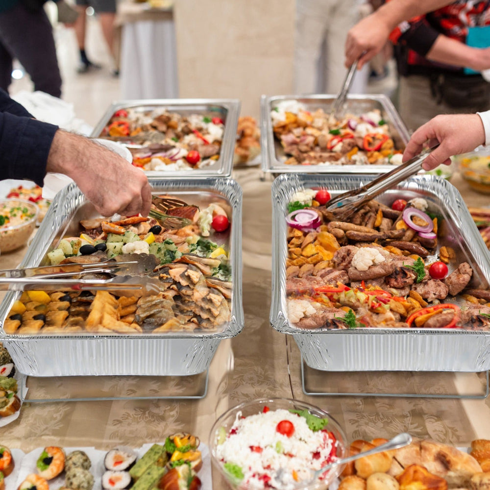 42Pcs Serve 6 Guests Disposable Chafing Dish Buffet Set Chafing Servers With Covers Spoons Forks Tongs Full-Size Pans Food Warmers For Parties Events Catering Supplies With Utensils And Lids EX-STOCK