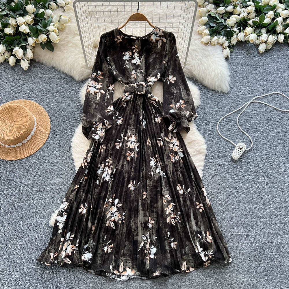 Women's French Vintage Pleated A-Line Maxi Dress – High Waist | 8 Colors
