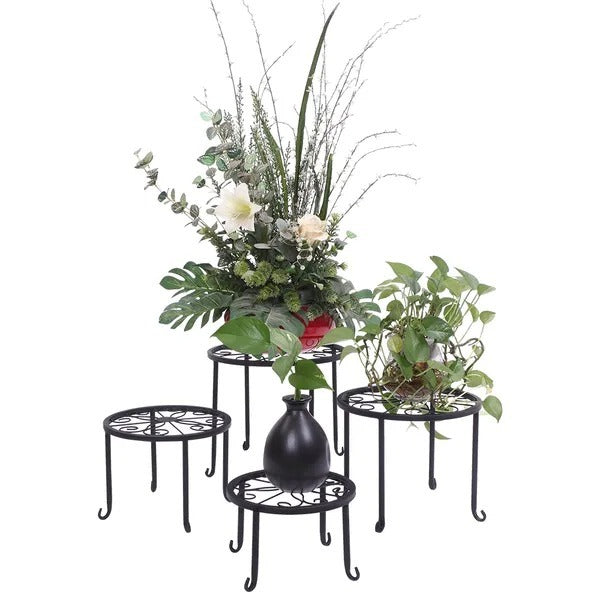 Metal Plant Stand 4 In 1 Potted Irons Planter Supports Floor Flower Pot Round Rack Display EX-STOCK