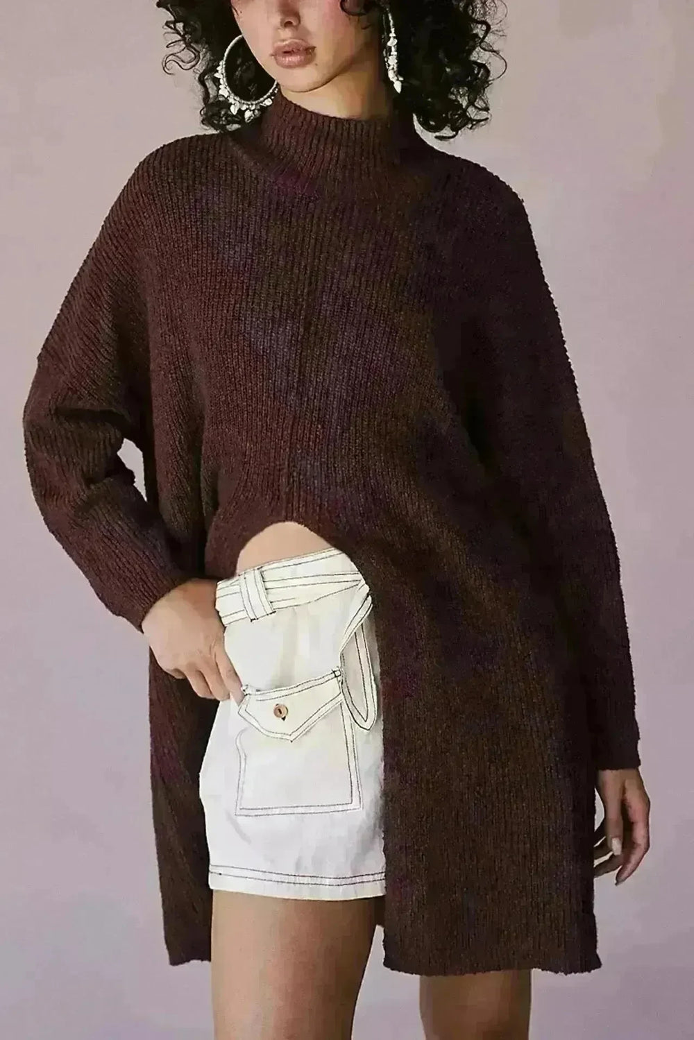 Stylish Cashmere Pullover Front Split Winter Tunic tops for Women - EX-STOCK CANADA