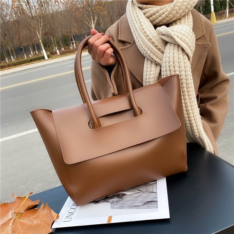 Fashion Leather Shoulder Bag Large Capacity Handbags Simple Retro Tote Bags EX-STOCK