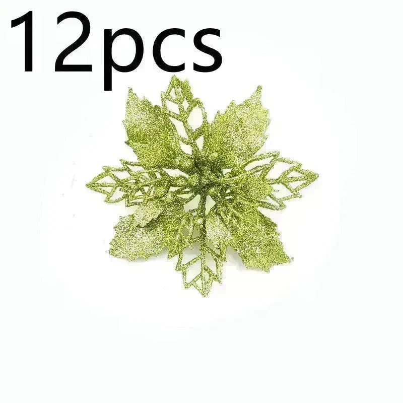 Glitter Artifical Christmas Flowers Christmas Tree Decorations For Home Fake Flowers Xmas Ornaments New Year Decor - EX-STOCK CANADA