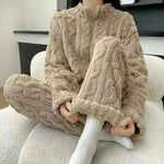 Autumn And Winter New Twist Zipper Couple Fleece-lined Thick Coral Fleece Pajamas Homewear Loungewear Sleepwear For Sleeping - EX-STOCK CANADA